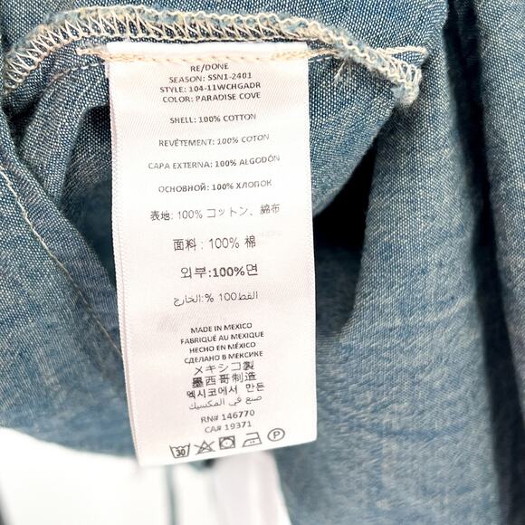 RE/DONE NWT Chambray Gathered Mini Dress Women’s Size XS Summer Casual - Picture 5 of 6